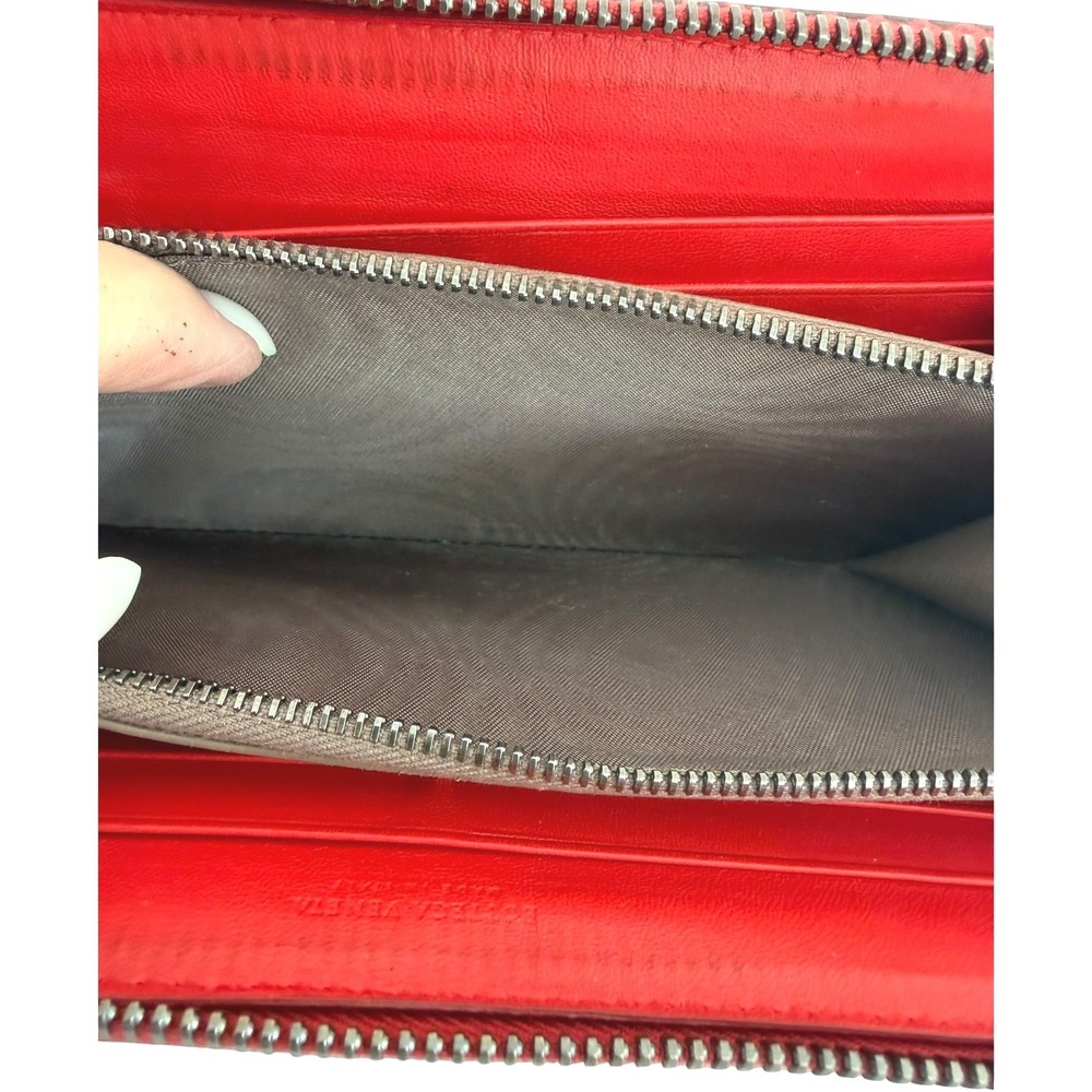 Bottega Veneta Intrecciato Python Zip Around Wallet Red Exotic Leather Box Dusty - Picture 10 of 12